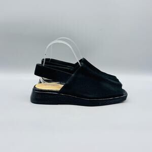 Mari Giudicelli Shoes Womens 8.5 Black Suede Slingback Mule Peep Toe Sandals